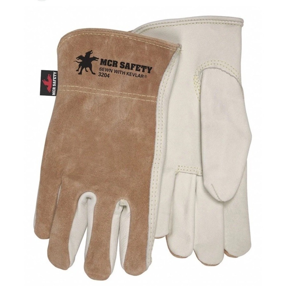 Pack Of 6 MCRSafety Leather Gloves Beige 2XL 3204XXL